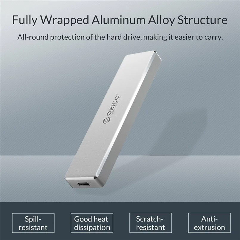 USB 3.1 to M.2 NVME SSD Enclosure Portable Aluminum Type C Gen2 10Gbps Case 40JUN2701