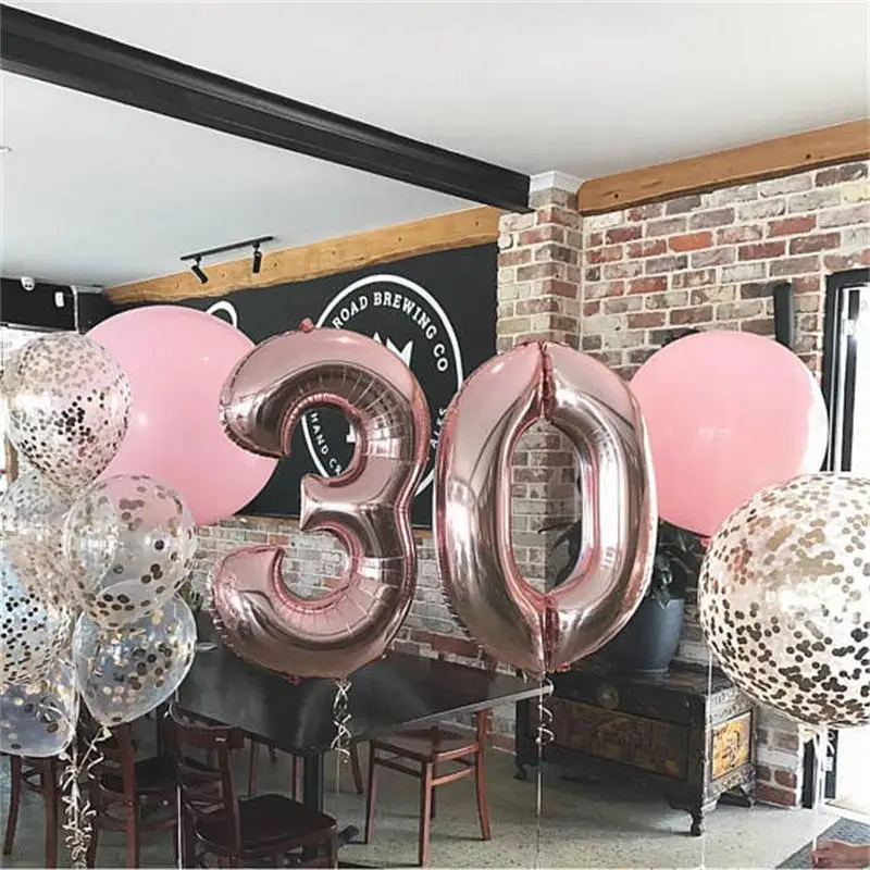32inch Rose Gold Silver Aluminium Foil Number Balloons Digit Helium Balloons Birthday Party Supplies Anniversary Decoration