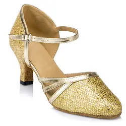 Лидер продаж золото Дамы для женщин Танго Сальса для Бальных и латиноамериканских танцев обувь с замшевая подошва 6 см каблуки блесток