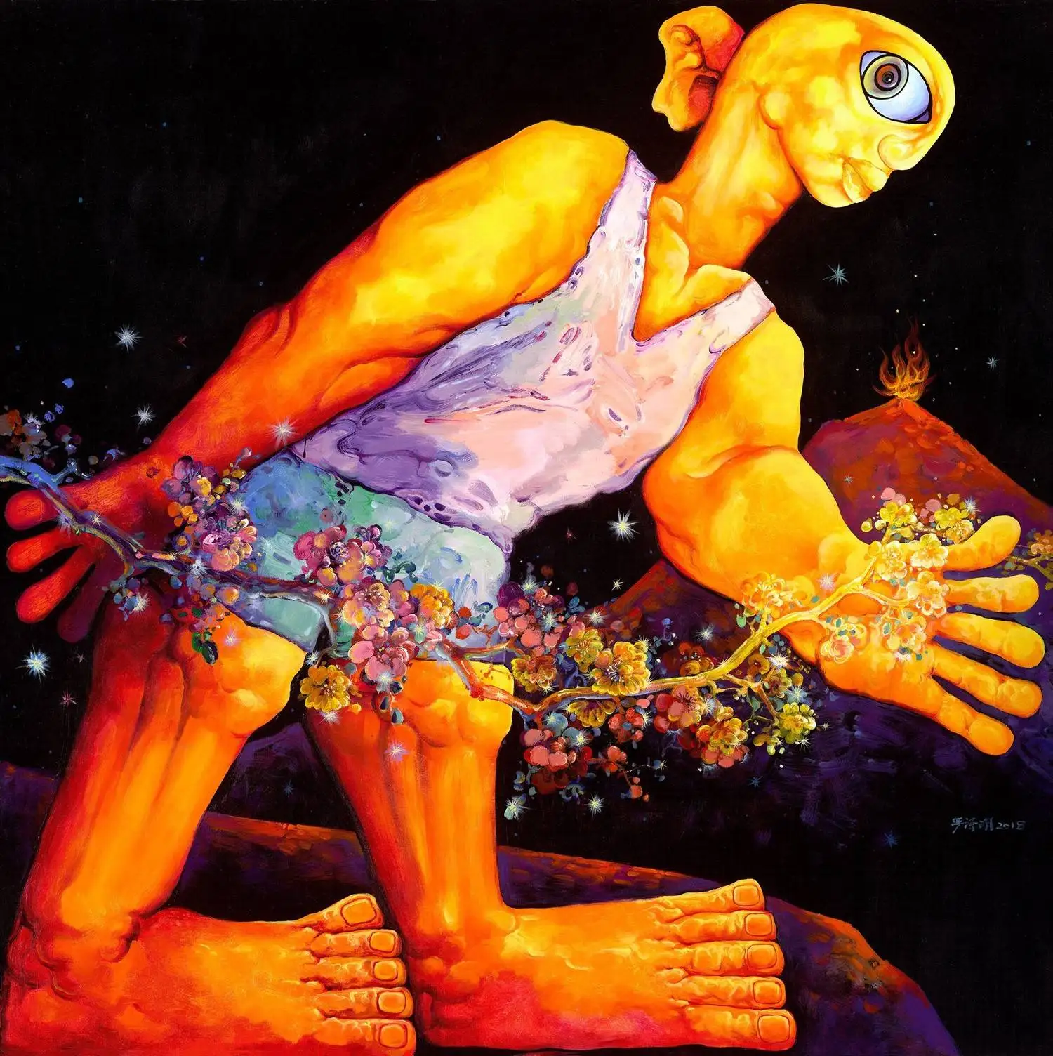 

Acrylic Hand Painting Chinese Painter Yan Zeming's Work "Eve of The New Year and Petard" 150X150cm Wall Pictures Art Collection