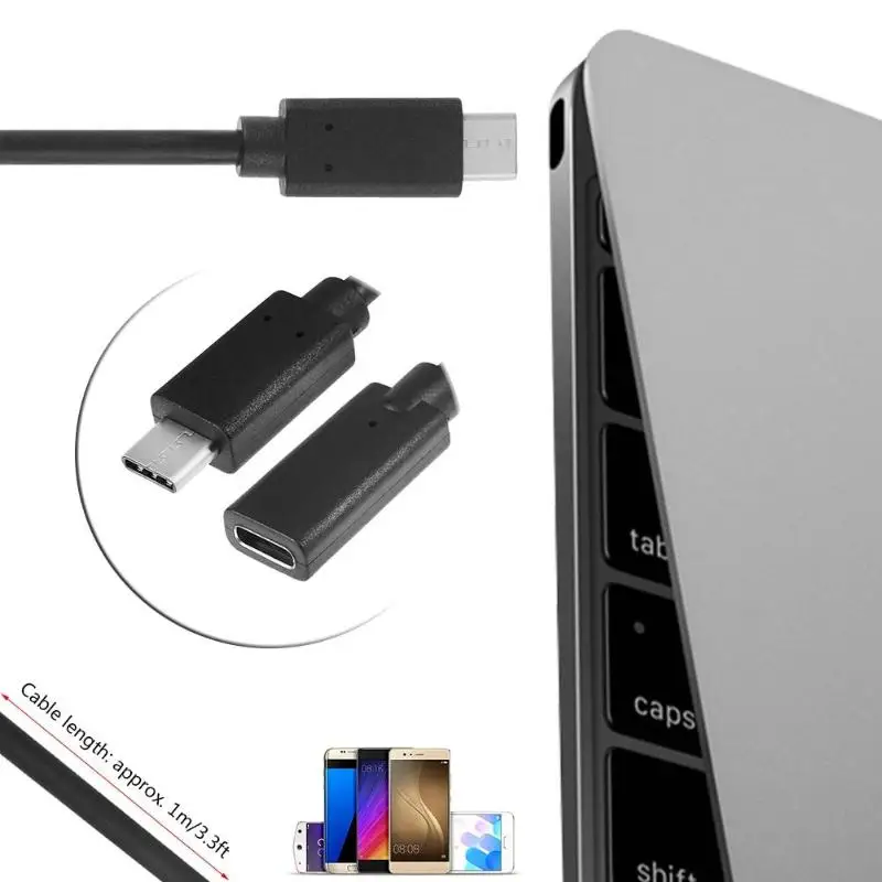 1 м/3.3ft зарядный передающий данные 4,2 мм TPE тип-c USB 3,1 быстрой зарядки данных Extender аудио удлинитель Кабель-адаптер шнур