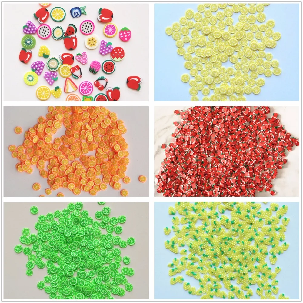 

Wholesale 500g Soft Pottery Fruit slice Filler For Nails Art Tips Slime Fruit For Kids DIY slime Accessories Supplies Decoration