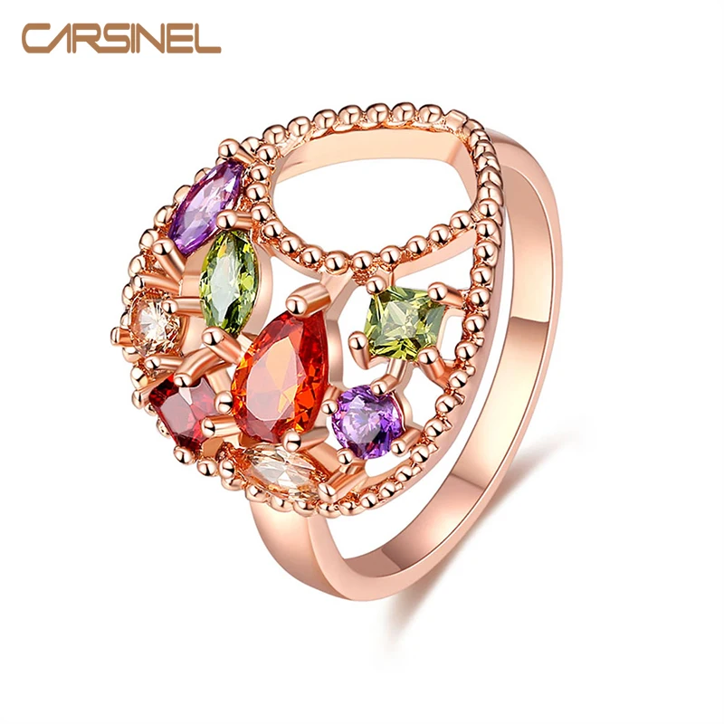 

FYM 2017 Special Design Rose Gold Color Finger Ring for Women with AAA Multicolor Cubic Zircon Wedding Birthday Gifts