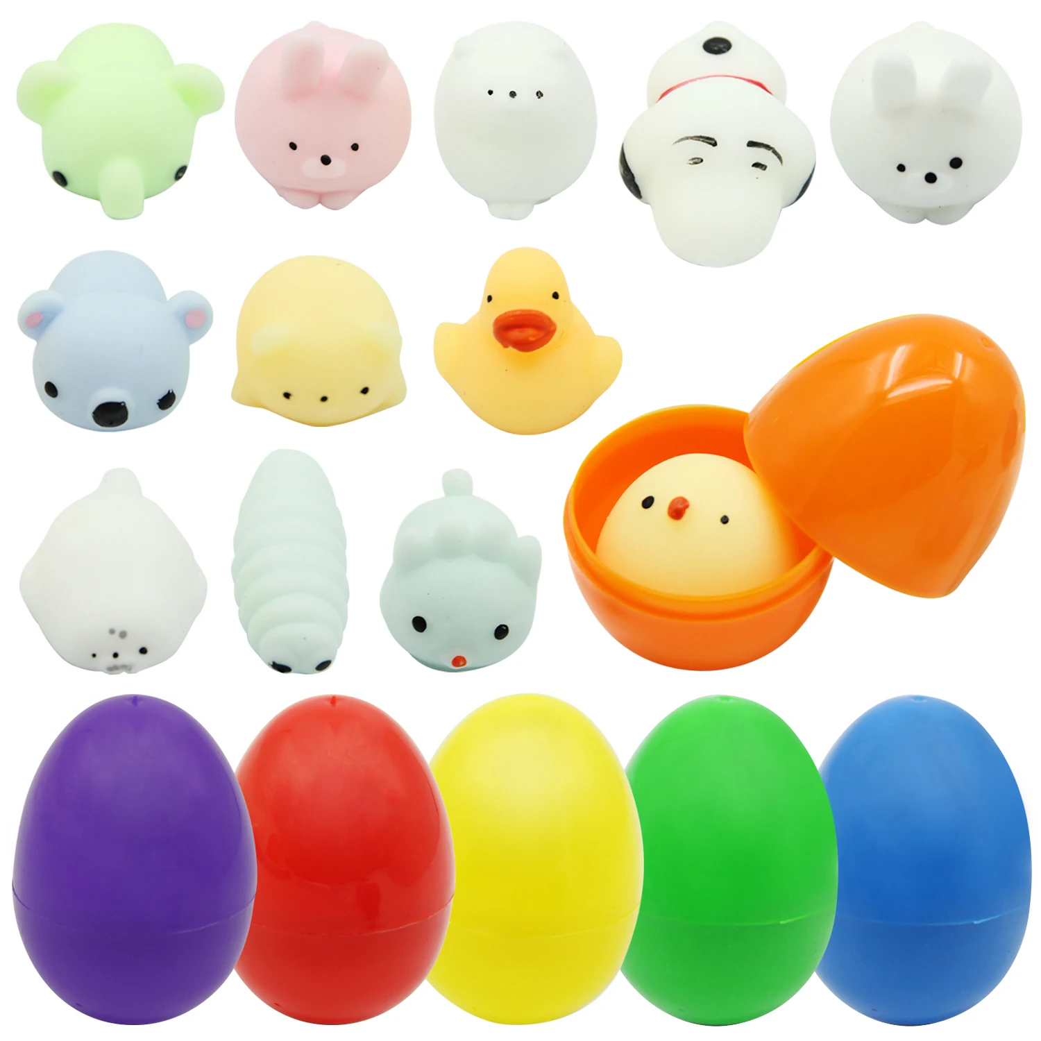 

Besegad 12 PCS Kawaii Soft Squishy Squishies Squeeze Toy Slow Rising 12 PCS Plastic Colored Easter Eggs Set