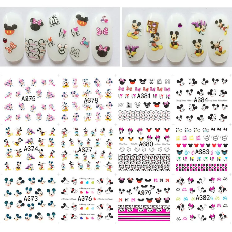 12 Designs sticker Nails Art Decals Cute Mickey Mouse Pattern Water Manicure Transfers Nail Sticker DIY Nail Art Tips Decoration
