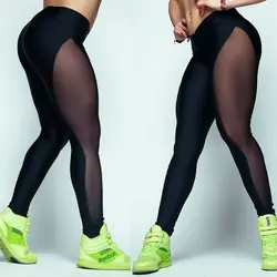 Новые пикантные Для женщин леггинсы Готический Вставить сетки Дизайн брюки большие размеры; черный капри спортивная Pop Фитнес леггинсы