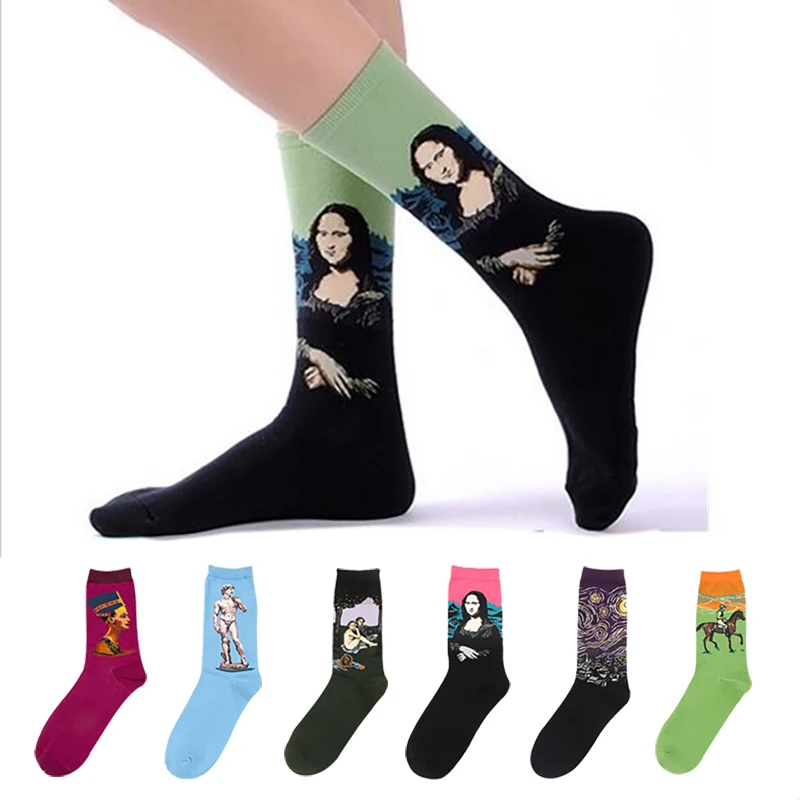 Популярные мужские и женские 3D носки в стиле ретро Ван Гог с масляными рисунками забавные хлопковые носки с рисунком Звездная ночь, Cupid в