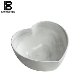 

7 inch Nordic Pink Marble Texture Ceramic Bowl Creative Heart-shaped Ramen Mixing Bowl Soup Rice Bowl Fruit Vegetables Container