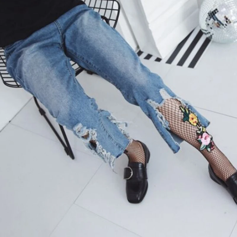 Новинка 2017 года список модные женские туфли патч с цветочной вышивкой выдалбливают Чистая ажурные колготки сеточку колготки