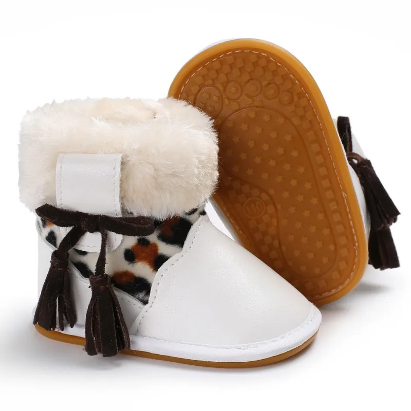 Детская обувь; зимние теплые плюшевые ботильоны; ботинки из искусственной кожи с бахромой и бантом; 0-18 месяцев