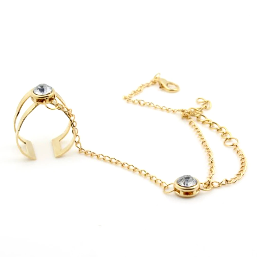 Women Jewelry Punk Bracelet Rhinestone With Finger Ring Hand Harness Chain Decor | Украшения и аксессуары