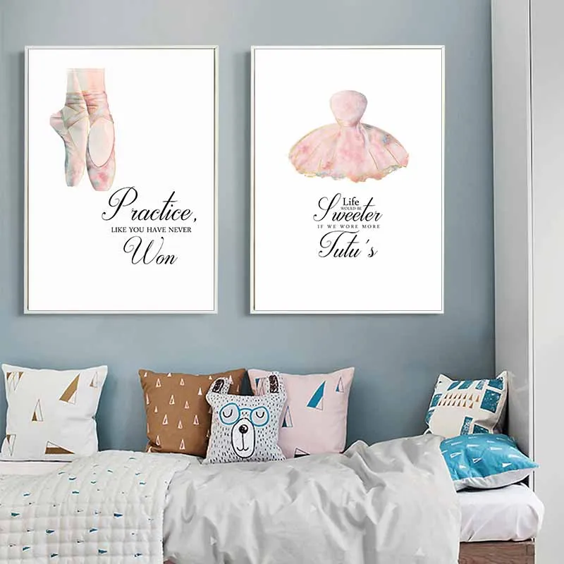 Ballet Dancing Wall Art Canvas Poster Nursery Print Motivational Quotes Painting Wall Picture Baby Girls Bedroom Decoration