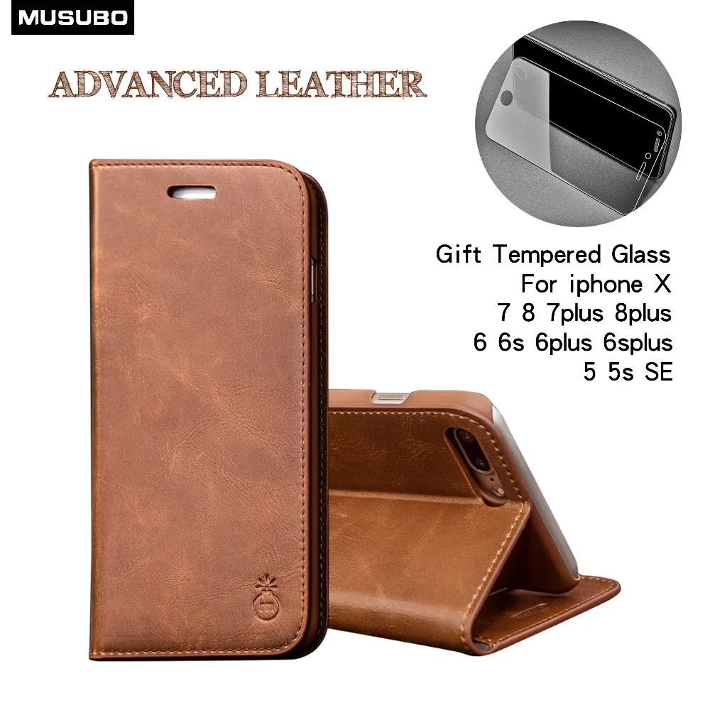 

MUSUBO Luxury Leather Phone Case For iphone 7 8Plus X Card Slot Wallet Mobile Phone Shell For iphone6 6s Cover Shell for i5 i5s