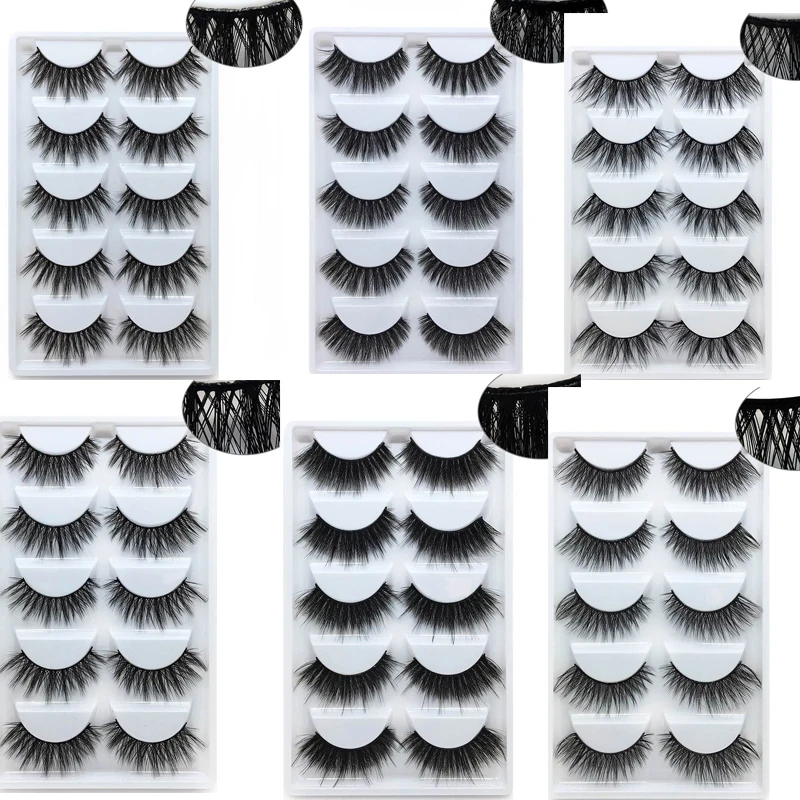 

New 5 Pairs Mink Eyelashes extension natural Long 3d mink lashes Hand-woven Mesh Surround false eyelashes mink Makeup