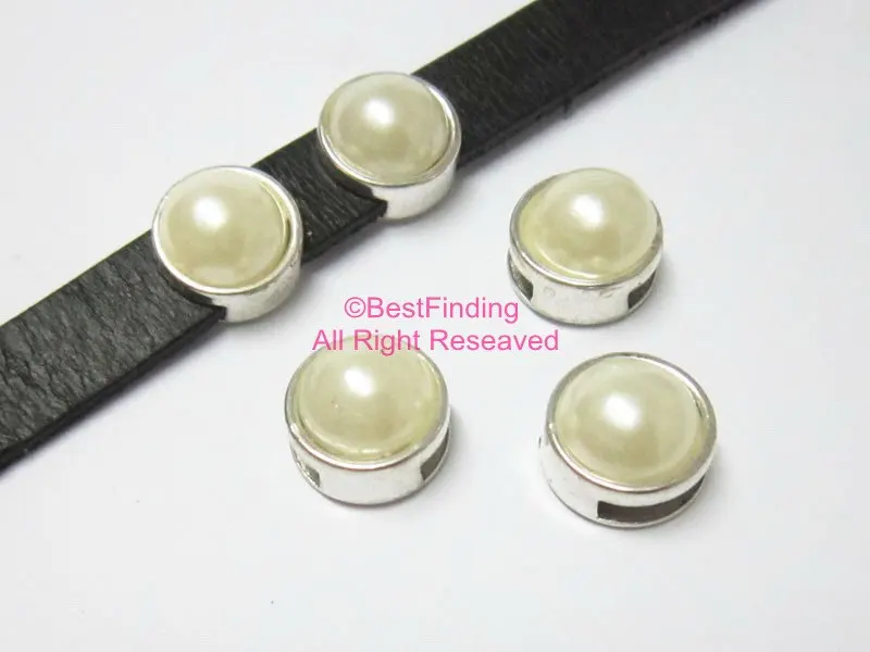 

10x2mm Flat leather slider 10mm Pearl bottom Flat leather findings