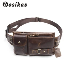 BOSIKAS Men Waist Bag Genuine Leather Men Bags Phone Case Cover Travel Money Belt Bag Leather Waist Pack Fanny Pack Waists Pouch