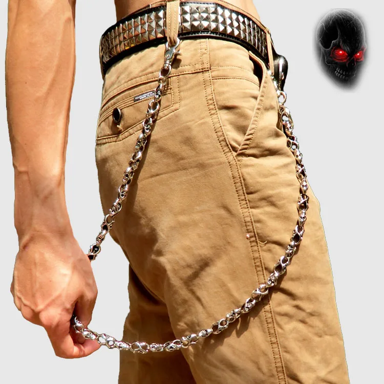 

Hip Hop Gothic Style Men's Skeleton Black Waist Accessories Wallet Chain Biker Trucker Keychain Punk Wide Heavy Jeans Chain DR51