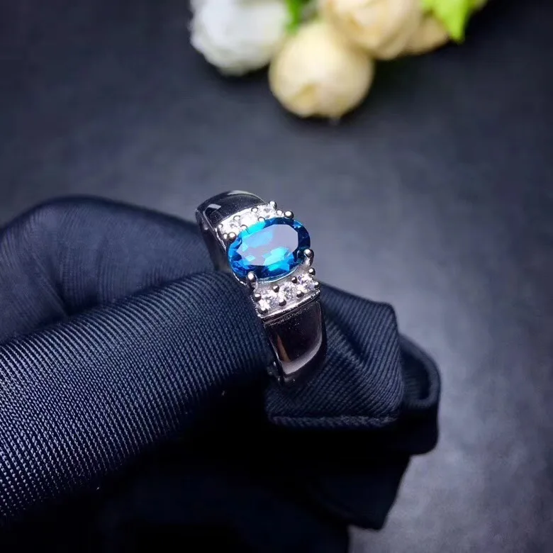 Природный Голубой топаз кольцо натуральной Голубой топаз 925 серебро Fine jewelry