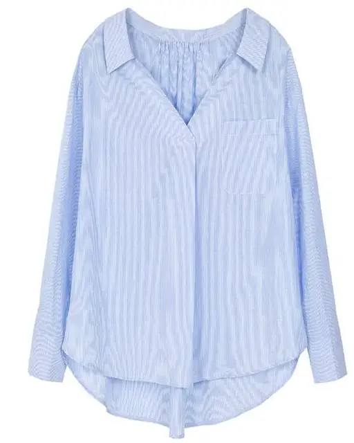 Fashion Style Pockets Blue White Striped Shirt Boyfriend Causal Summer ...