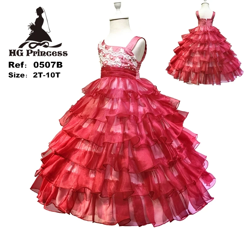 

HG Princess 4-12 Years Girl Pageant Dress Organza 2018 New Arrival Dark Red Flower Girls Dresses For Weddings Kids Evening Gowns