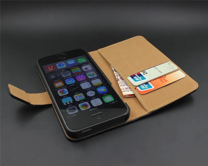 Чехол из натуральной кожи для iPhone 5 5S SE 6 6 S 7 Plus, чехол-книжка с подставкой для задней крышки телефона, кошелек с отделением для карт, черный, коричневый