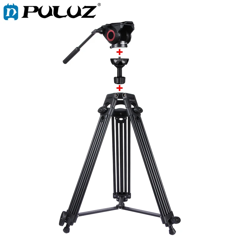 

PULUZ 3 in 1 Tripod Mount Kit For Camera Tripod+Bowl Adapter+Black Fluid Drag Head Heavy Duty Video Camcorder Aluminum Alloy