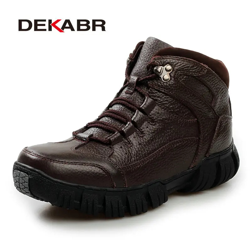 Dark Brown Мужские черные водоотталкивающие ботинки DEKABR, модная обувь из натуральной кожи, на шнуровке, осень-зима - Цвет: Dark Brown