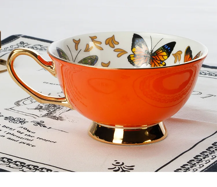 GLLead костяного фарфора наборы кофейных чашек Красочные бабочки керамические чайные чашки и блюдца Британский офис чайная чашка из фарфора