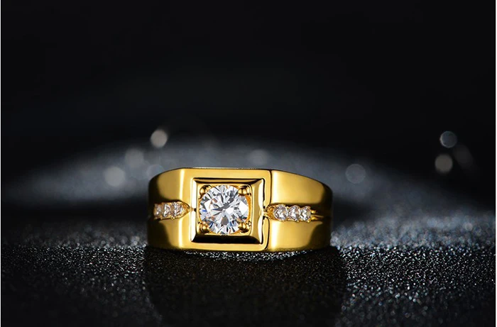 YINHED Fashion Men's Engagement Ring Yellow Gold Filled Ring Vintage Jewelry Simulated CZ Diamant Wedding Rings Bague ZR206