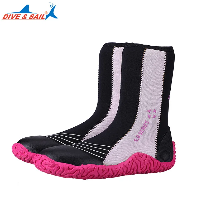 5 мм Неопреновые уплотненные носки для дайвинга Подводные носки для дайвинга с боковой молнией Зимние непромокаемые противоскользящие водонепроницаемые туфли ласты 4 цвета - Цвет: Pink