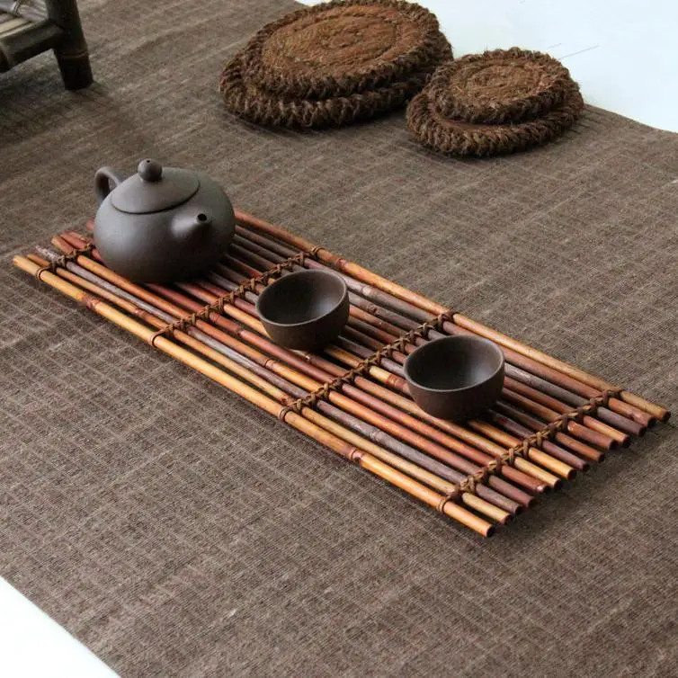 

Natural Bamboo Tea Cup Mat Pad Cup Coasters Teapot Holder Pad For Kungfu Tea Set Posavasos Handmade Dessous De Verre 35X13cm