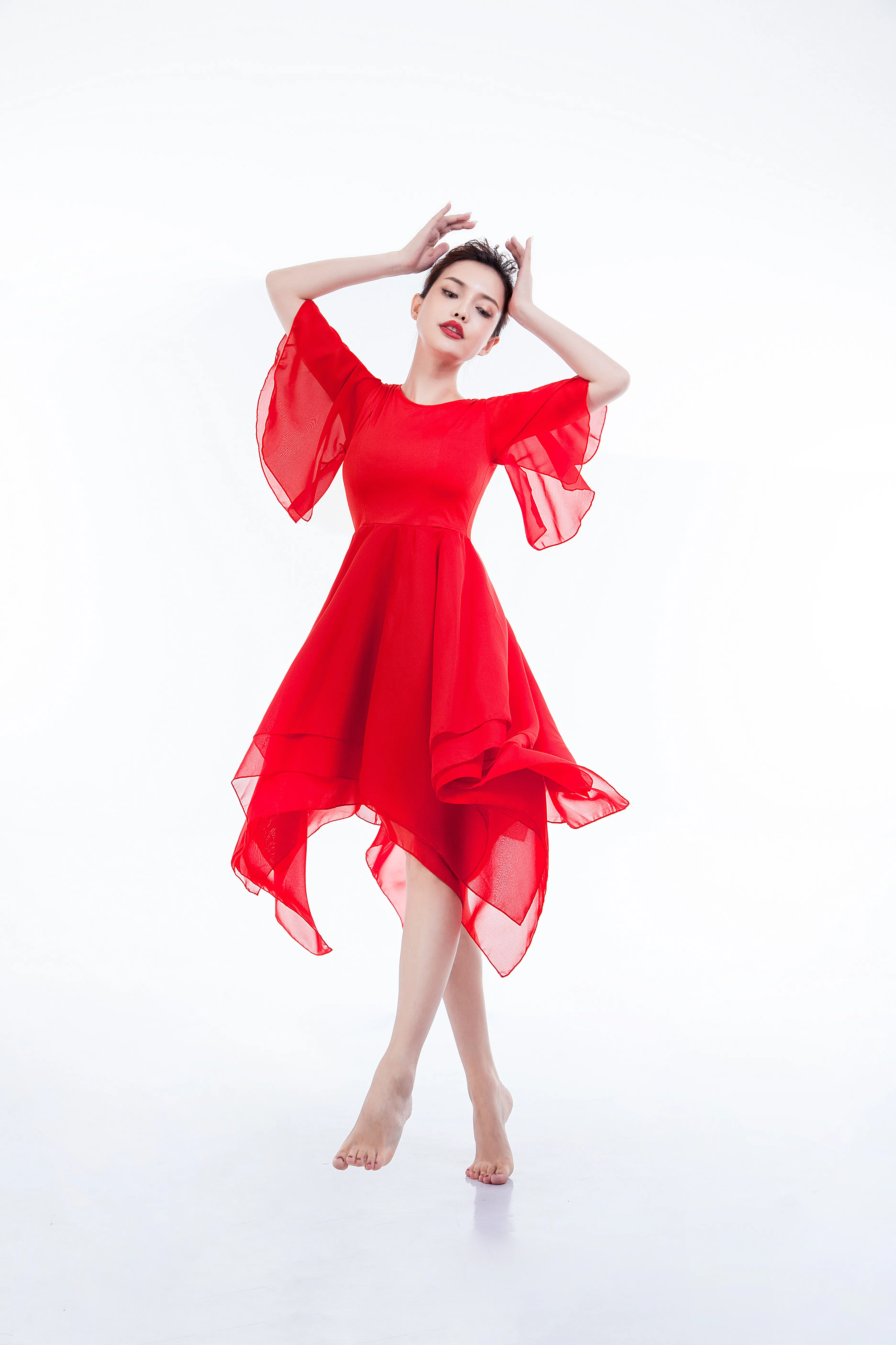 Белый Красный Черный Жасмин балетное длинное платье Классический шифон Современная Танцевальная бальная юбка элегантные современные танцевальные костюмы - Цвет: red
