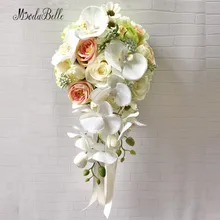Новая сельская Стиль водопад Свадебные цветы искусственные цветы орхидеи розы Брошь Свадебный букет для невесты Ramos de Novia