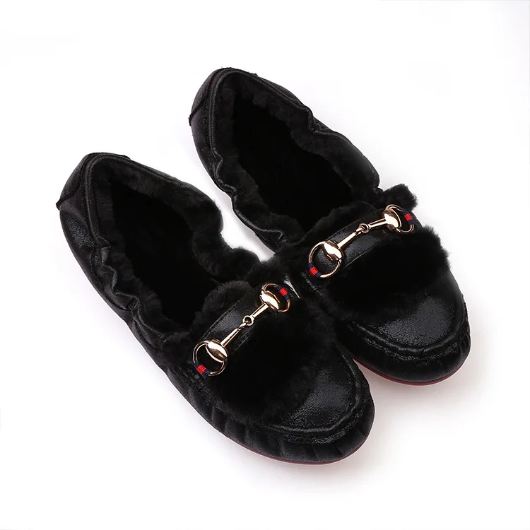 Новинка года; удобная повседневная обувь на плоской подошве с кроличьим мехом; бархатная теплая повседневная женская обувь - Цвет: Черный