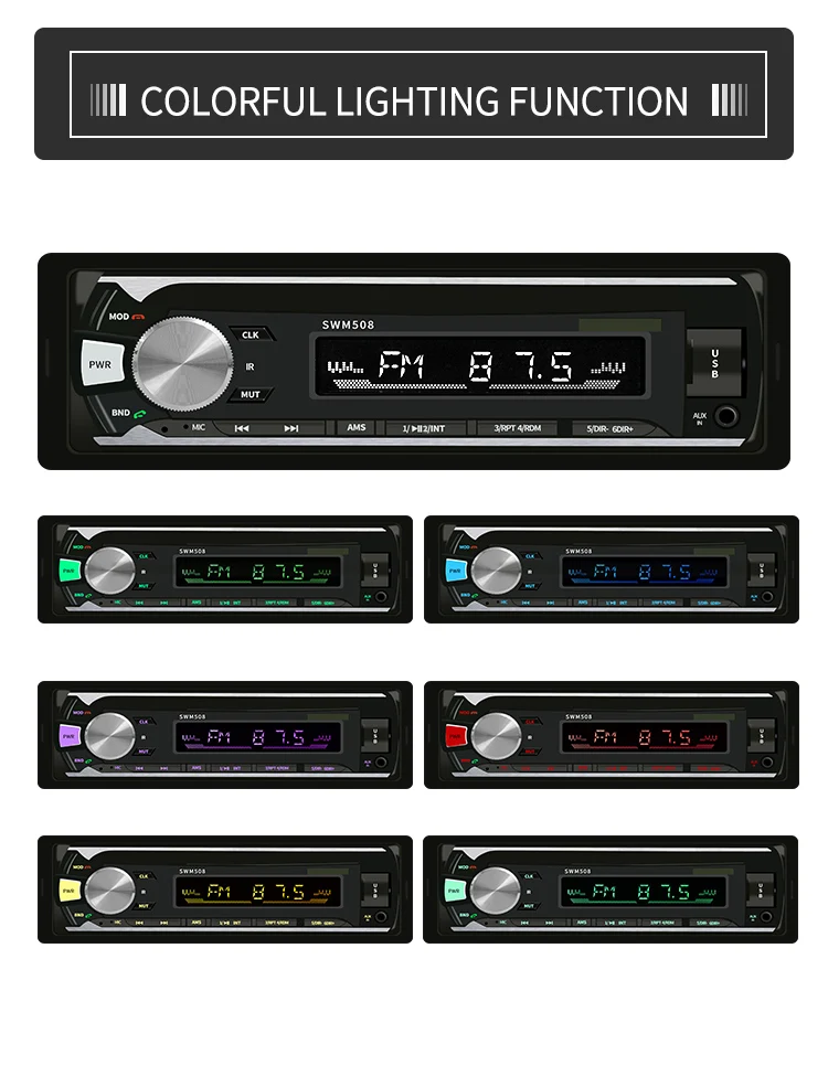 1 Din Car FM Auto Radio Player Stereo MP3 Bluetooh Hands Free Music Player Autoradio Colorful Backlight Support USB AUX TF Card