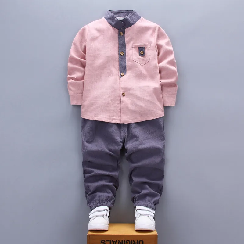 BibiCola комплект осенней одежды для мальчиков, модная детская спортивная одежда комплект из 2 предметов хлопковая рубашка и штаны спортивный костюм с длинными рукавами - Цвет: pink