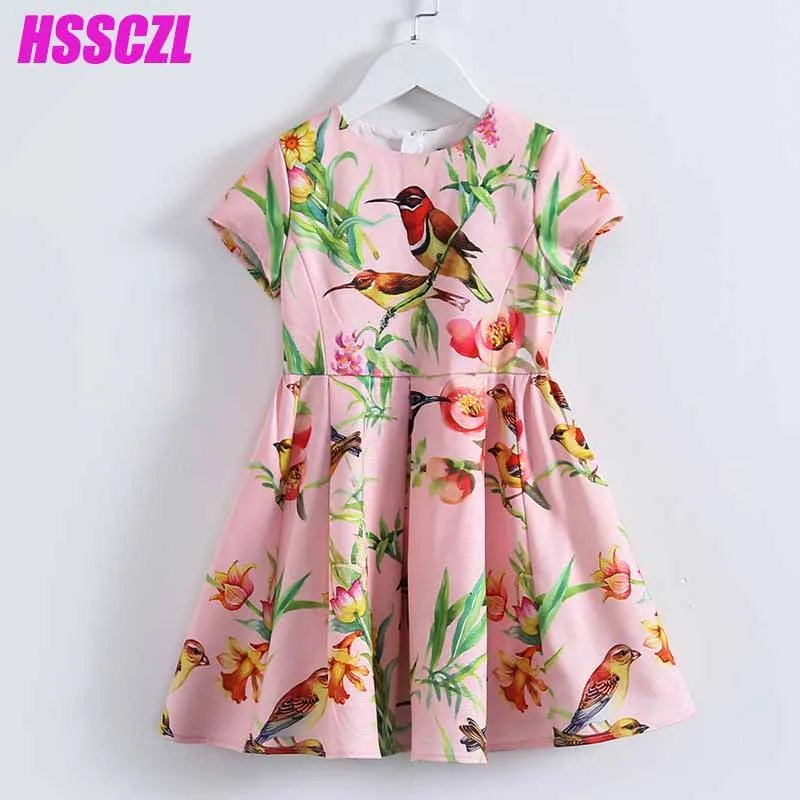 

HSSCZL 2017 new girls dresses Short baby kids Sleeve Girl Dress Summer Print Summer Kids Princess Dress bird brand flowers