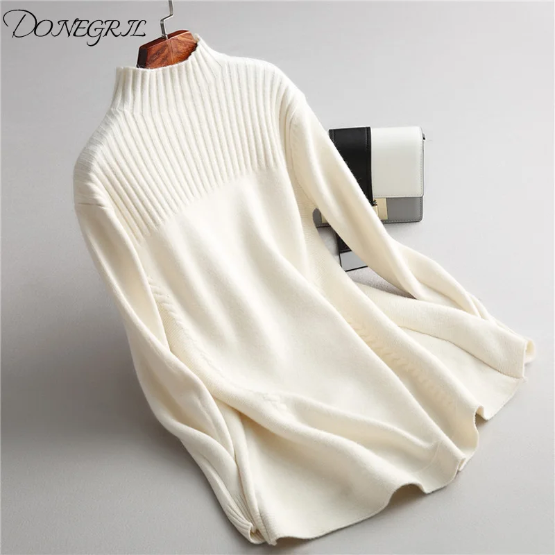 

Autumn Winter Women's Fashion Sleeve Sweater Loose Casual Dress Ladies Knitted Pullover Sweate Dresses