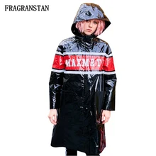 Женское весенне-осеннее черное Яркое пальто с капюшоном, женская мода, хит, цветная, с буквенным принтом, высокое качество, плюс размер, куртка JQ700