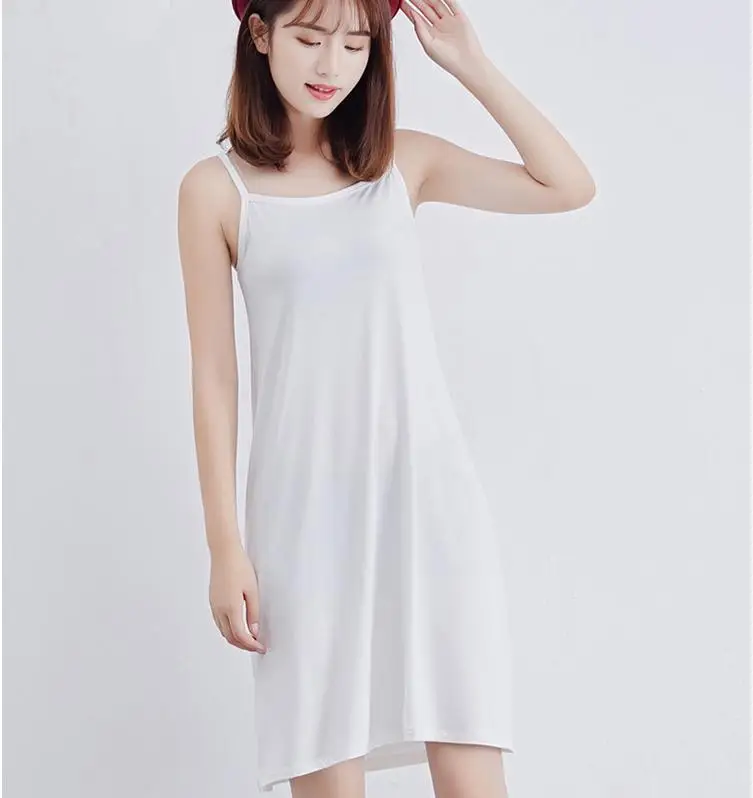 Modal Women's summer full slips with shoulder-straps render vest inside lingerie slip dress underskirt