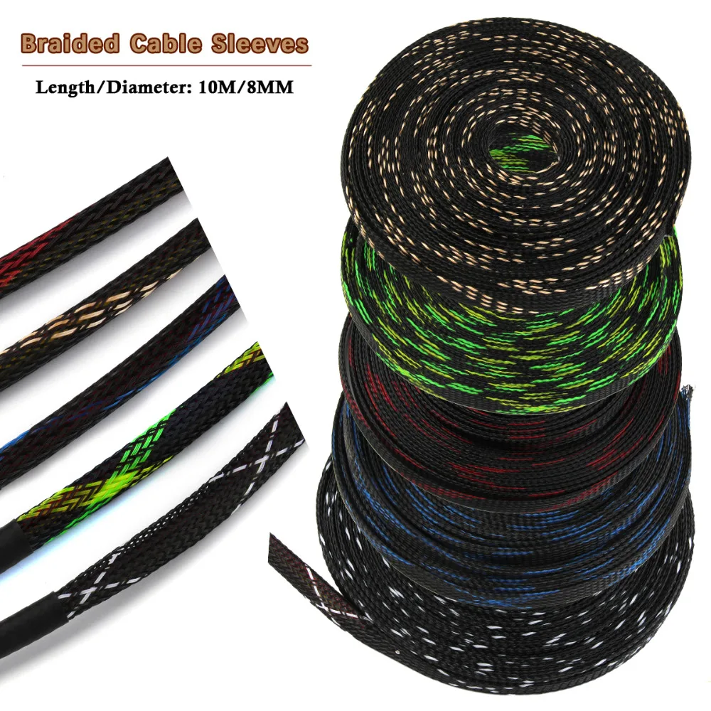 10M Braided Cable Sleeve PET Protection Wire Cable Expandable Wire