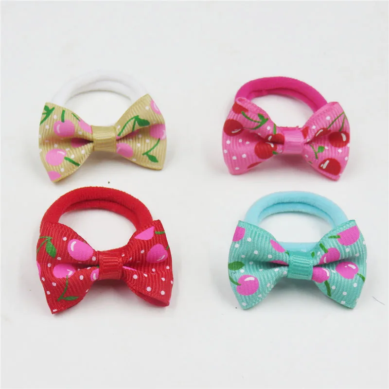 2PCS/LOT Lovely Cherry Small Bow Hairpin For Girl Hair Tie Child Elastic Hair Bands Scrunchy Clips Hair Accessories For Kids