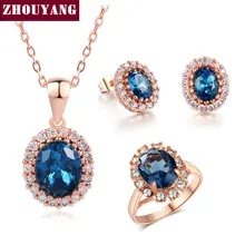 Высочайшее качество ZYS110 Розовое золото Цвет Синий австрийский кристалл ювелирный набор с 3 шт 1 никель+ 1 кольцо+ 1 серьга