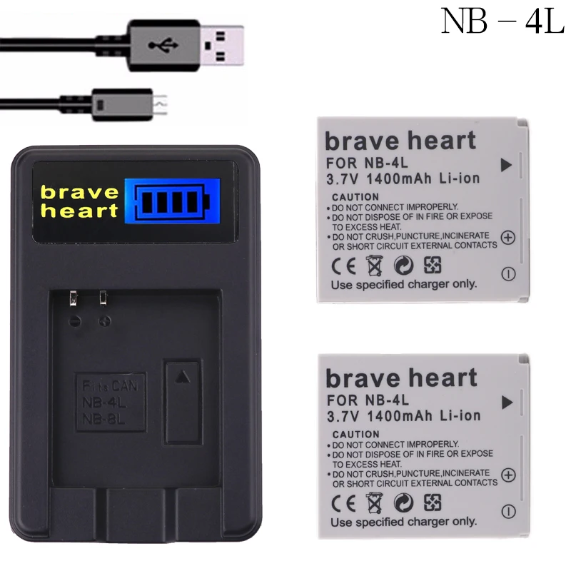 

2pcs NB-4L NB 4L NB4L Battery + LCD USB Charger for Canon IXUS 50 55 60 65 80 75 100 I20 110 115 120 130 IS 117 220 225