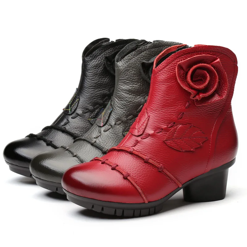womens low heel leather ankle boots