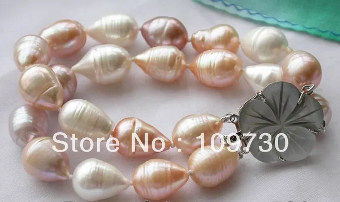 

00594 Chic 2row 15mm drip white pink purple FW pearl bracelet