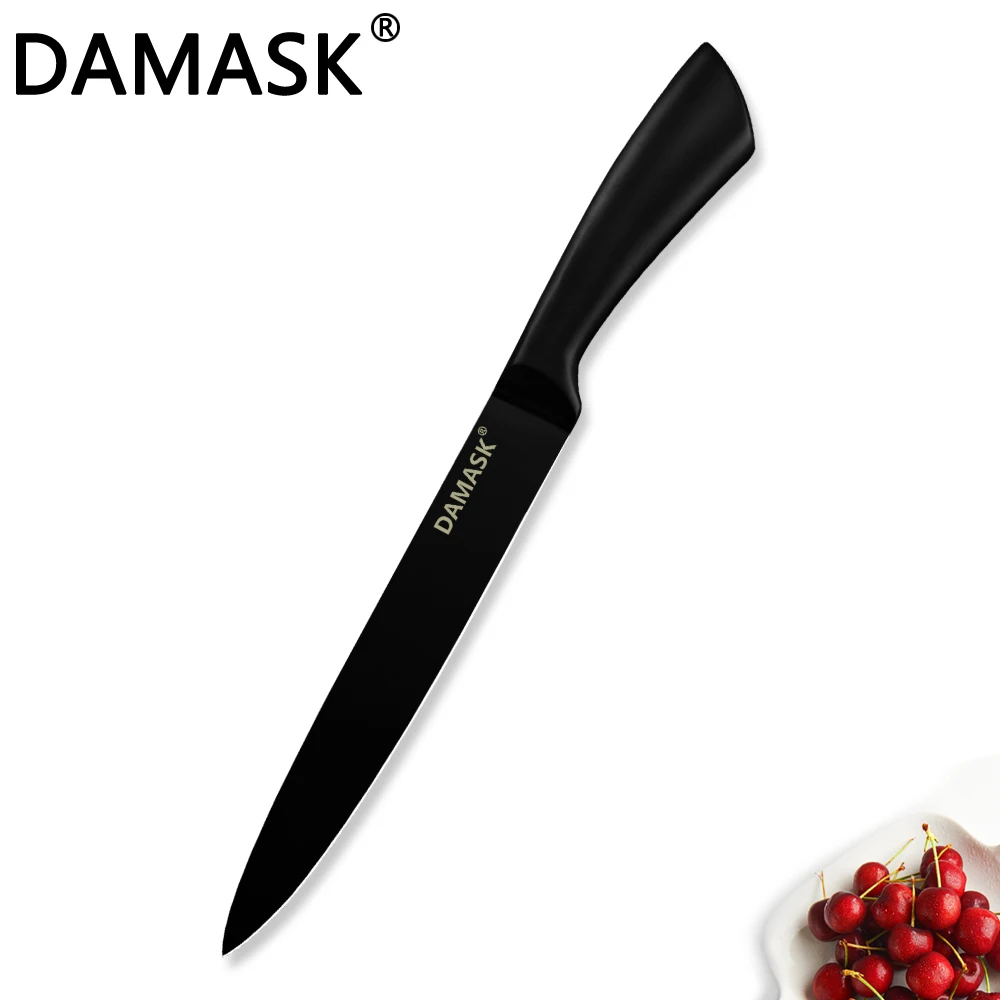 Дамасский черный кухонный нож, ножи из нержавеющей стали, японские кухонные ножи Santoku, профессиональные прочные кухонные приборы - Цвет: 8 inch Slicing Knife