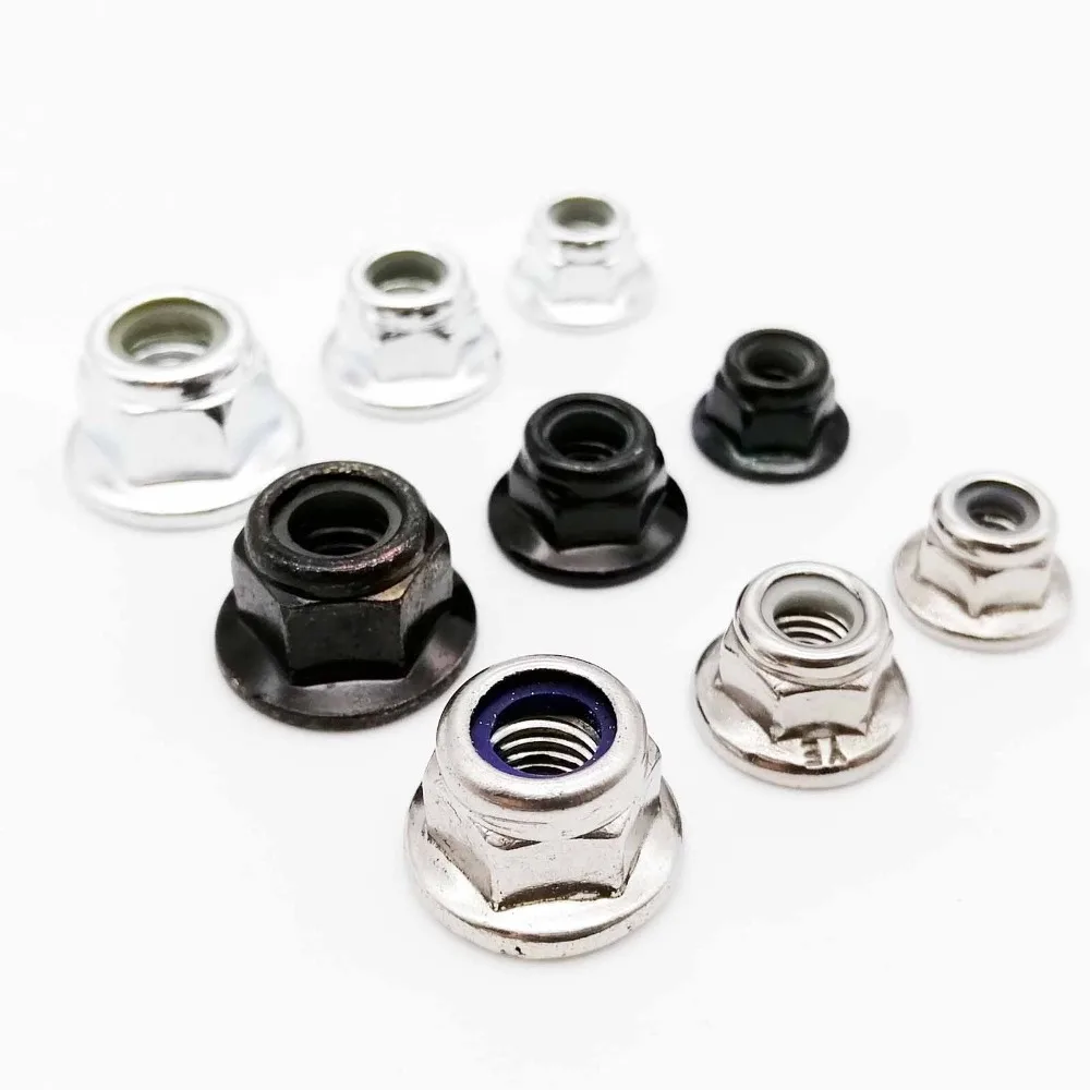 

10/50 M3 M4 M5 M6 M8 M10 M12 Black Carbon 304 A2-70 Stainless Steel Hex Flange Nylon Insert Lock Nut Self-locking Nylock Locknut