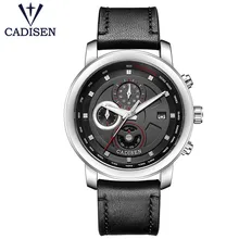 CADISEN Brand Watch Luxury Quartz Chronograph watches Men Sports Wristwatch Leather Strap Male Clock Watch Relogio Masculino