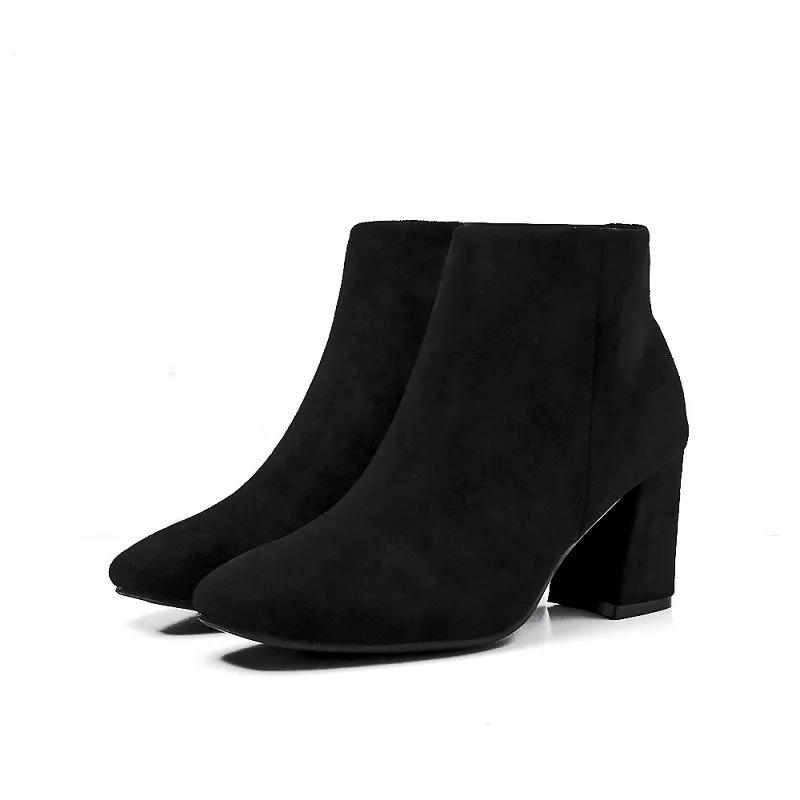 

2018 new large size suede high heel boots wild side zipper square head velvet female ankle boots black ljj 0110